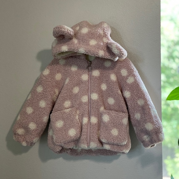 Baby/Toddler Polka Dot Teddy Bear Fleece Hooded Jacket with Ears - Picture 1 of 7